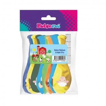 8'Lİ PAKETTE 4+1 ÇİFTLİK HAYVANLARI PASTEL BALON (12)