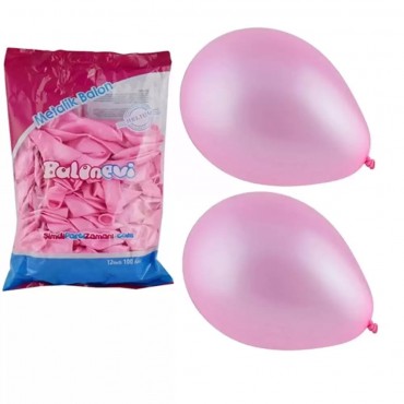 100'LÜ PAKETTE METALİK PEMBE BALON (25/PKT)