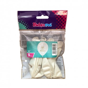9'LU PAKETTE 1+1 GOLD ALYANS BASKILI METALİK BEYAZ BALON (12)