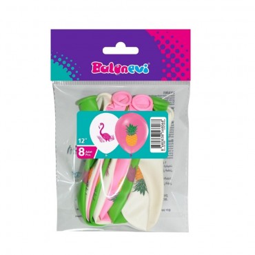 8'Lİ PAKETTE 2+1 FLAMİNGO BASKILI BALON (12)