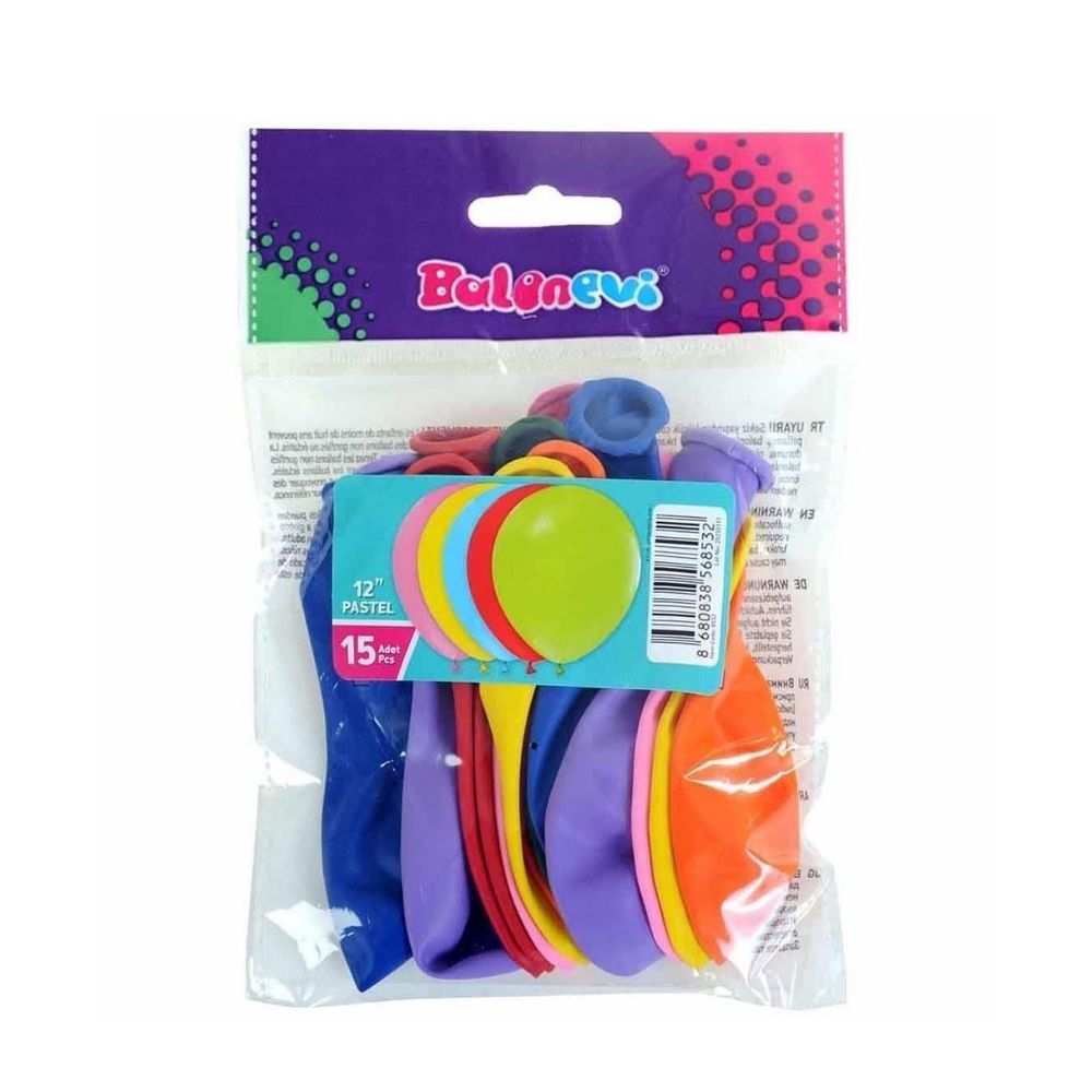 15'Lİ PAKETTE PASTEL KARIŞIK BALON (12)