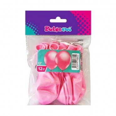 12'Lİ PAKETTE METALİK PEMBE BALON (12)
