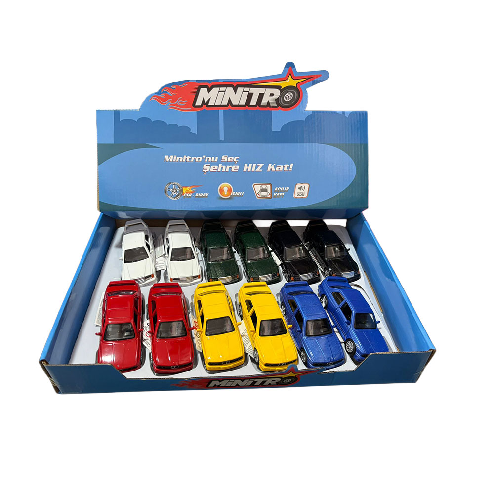 12'Lİ PAKETTE 1:36 METAL ÇEKBIRAK SESLİ IŞIKLI BMW-MERCEDES ARABA (144)