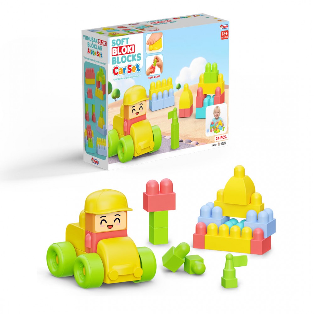 24 PARÇA YUMUŞAK BLOKİ BLOKLARI ARABA SET (12) 