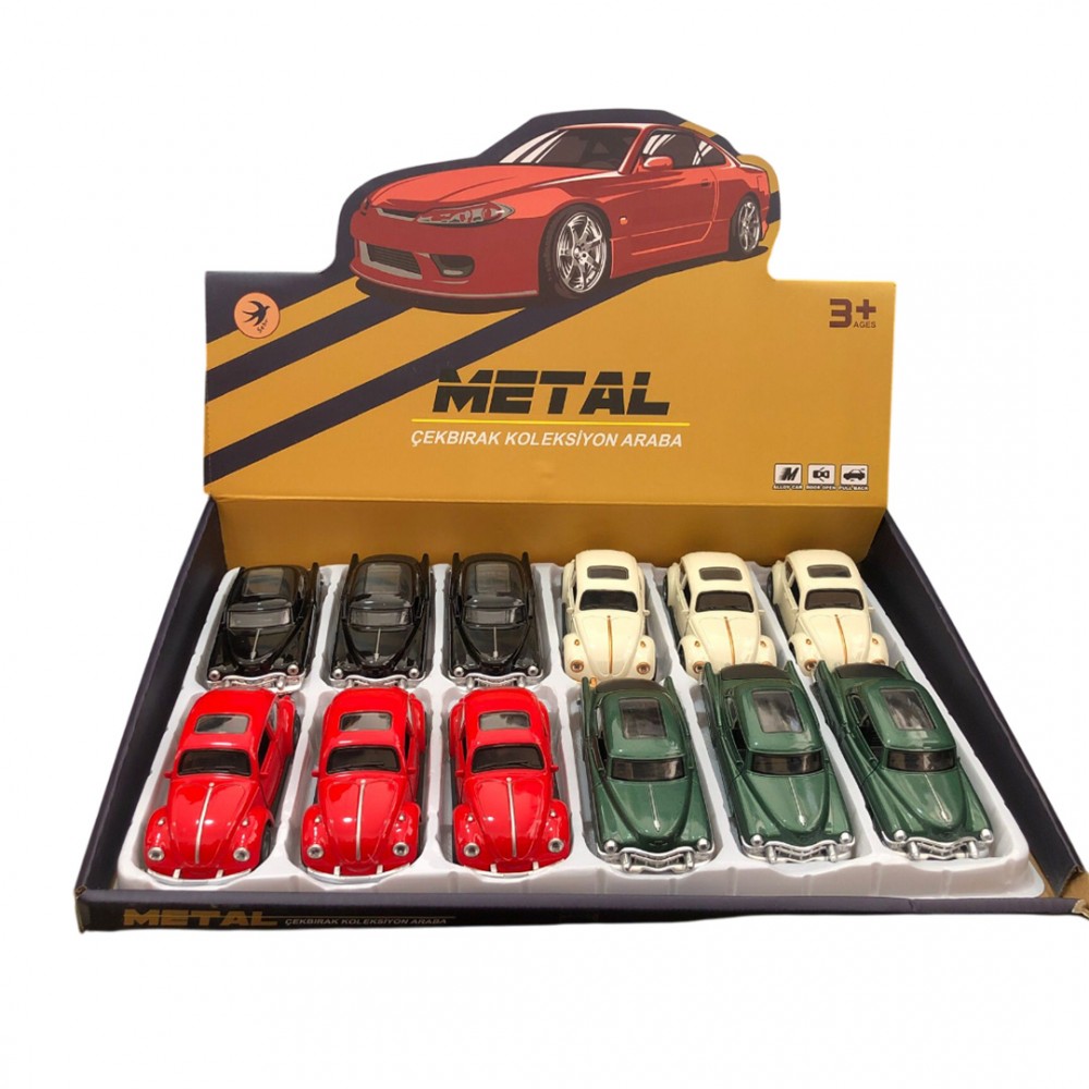 12'Lİ PAKETTE 1:36 ÇEKBIRAK METAL KLASİK ARABA (144)