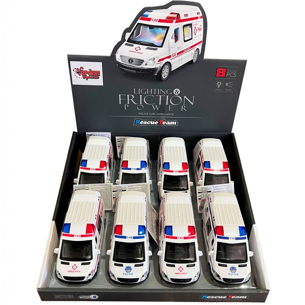 8'Lİ PAKETTE SESLİ VE IŞIKLI AMBULANS VE POLİS ARABASI (48)