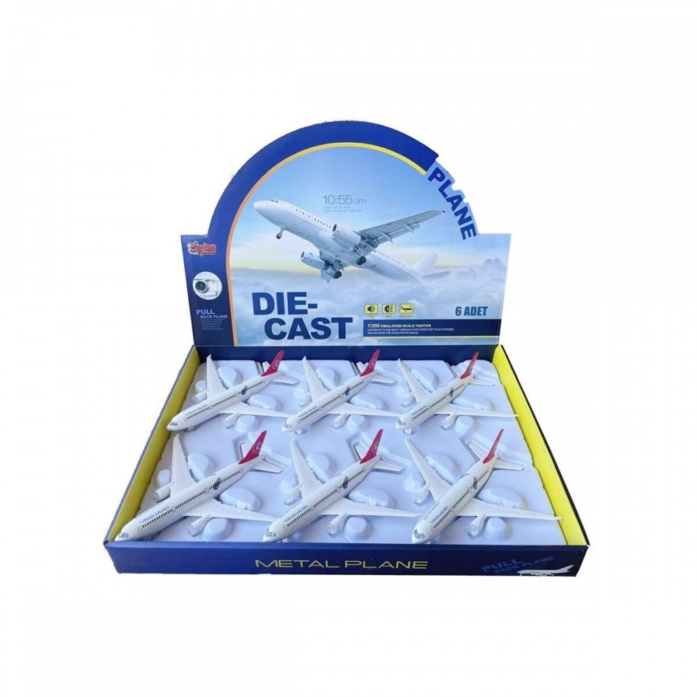 6'LI PAKETTE 1:350 SESLİ METAL KIRMIZI YOLCU UÇAĞI (96)