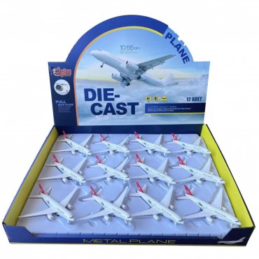 12'Lİ PAKETTE SESLİ VE IŞIKLI ÇEK BIRAK METAL KIRMIZI YOLCU UÇAĞI (144)