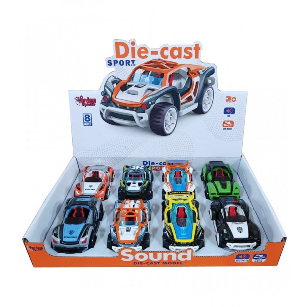 8'Lİ PAKETTE ÇEK BIRAK DIE CAST SESLİ SPOR ARABA (72)